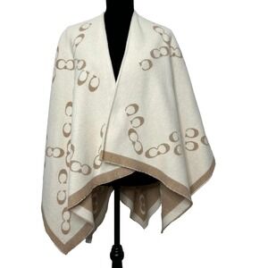Coach Signature Poncho Wool Blend 50inx50in C5104 Chalk Taupe Wrap Designer